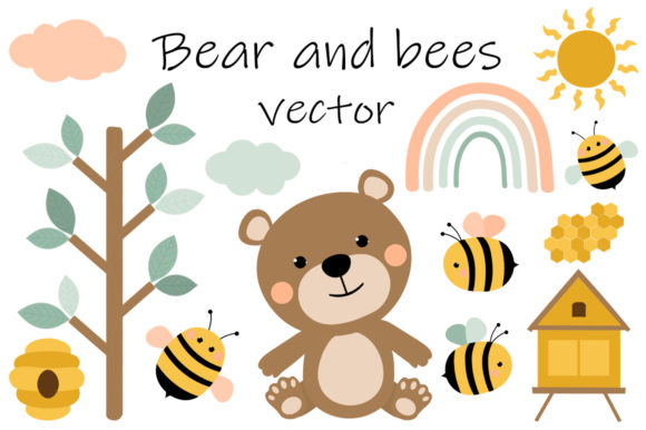 Bear and Bees Vector: Bear Honey – A Subtle Charm for Embroidery Projects