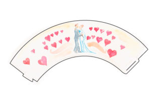 Watercolored Bride and Groom Embroidery Design for Cupcake Wrappers